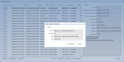 download exported project file via job management window
