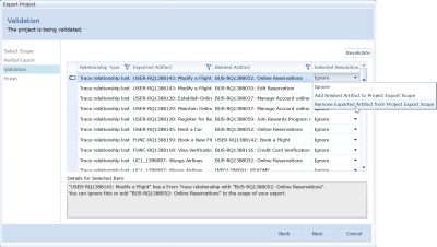export partial project validation step